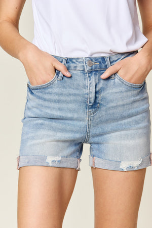 Judy Blue Full Size High Waist Rolled Denim Shorts - Case Collection Clothing