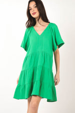 VERY J Texture V-Neck Ruffled Tiered Dress - Case Collection Clothing