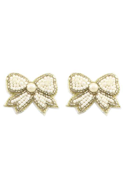 White Beaded Bow Earrings - Case Collection Clothing