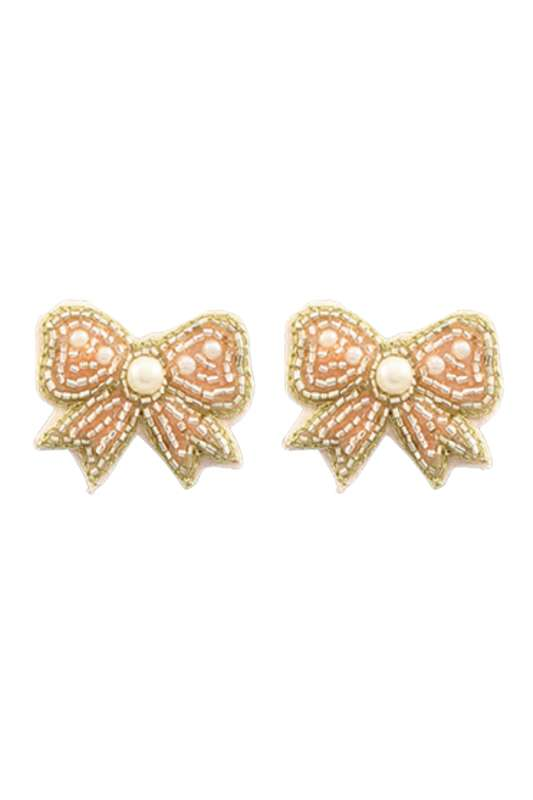 Rose Gold Beaded Bow Earrings - Case Collection Clothing