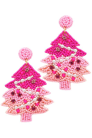 
            
                Load image into Gallery viewer, Pink Christmas Tree Earrings - Case Collection Clothing
            
        