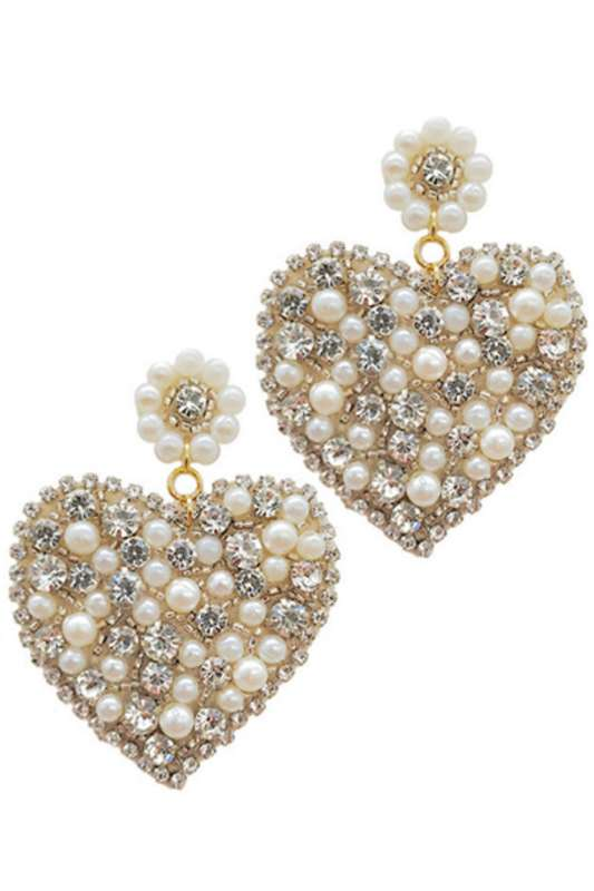 Pearl + Crystal Heart Earrings - Case Collection Clothing