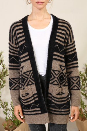 Aztec Print Fuzzy Cardigan - Case Collection Clothing