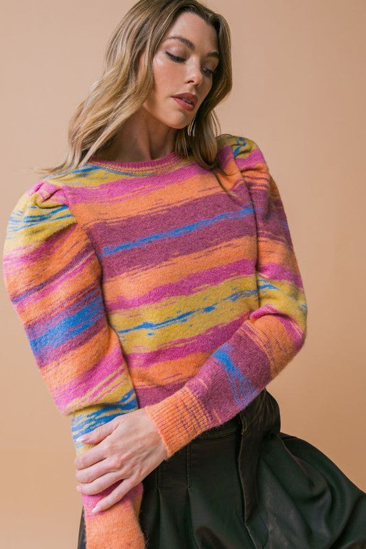 Madison Striped Puff Sleeve Sweater - Case Collection Clothing