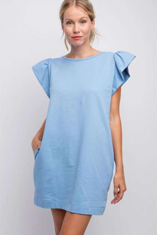 Manteo Ruffle Sleeve Shift Dress | Blue - Case Collection Clothing