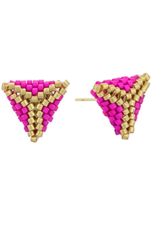 Fuchsia Triangle Seed Bead Studs - Case Collection Clothing