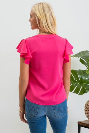 Wells Flutter Sleeve Top | Fuchsia - Case Collection Clothing