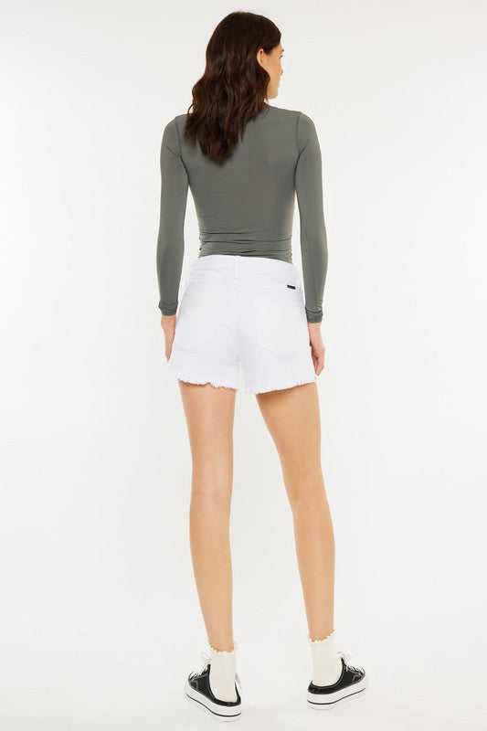 Kancan High Rise White Denim Shorts - Case Collection Clothing
