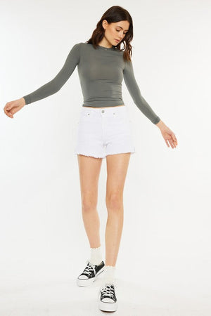 Kancan High Rise White Denim Shorts - Case Collection Clothing