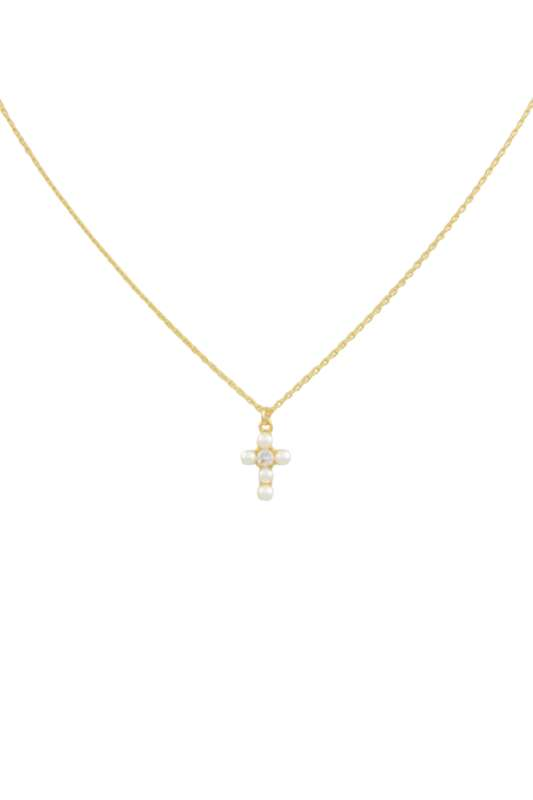 
            
                Load image into Gallery viewer, CZ + Pearl Cross Necklace - Case Collection Clothing
            
        