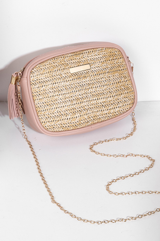 Natural Straw Crossbody | Pink - Case Collection Clothing