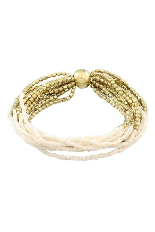 Ivory Bead + Ball Stretch Bracelet