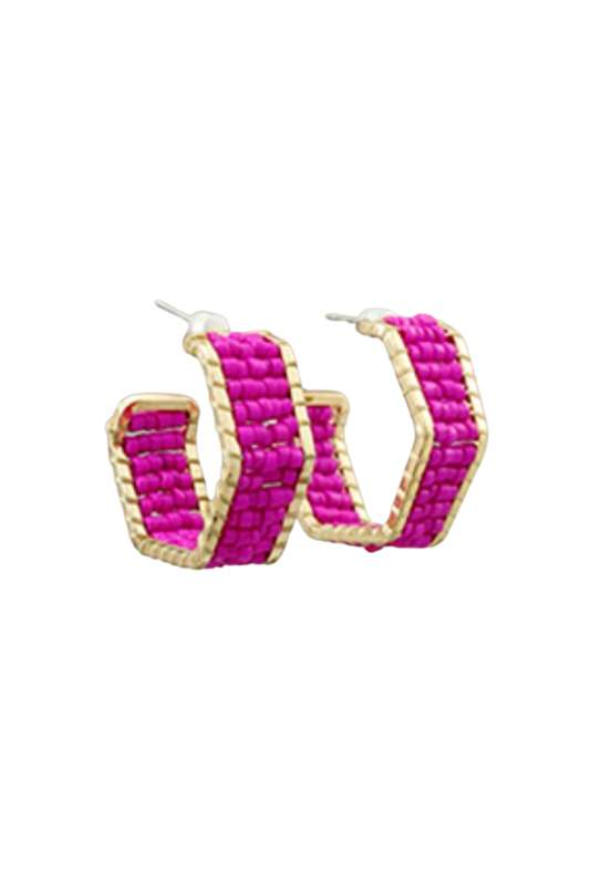 Fuchsia Hexagon Seed Bead Hoops - Case Collection Clothing