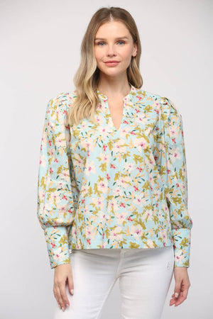 
            
                Load image into Gallery viewer, SPLIT NECK PUFF SLV BLOUSE FT9365: BLUE MULTI / L - Case Collection Clothing
            
        
