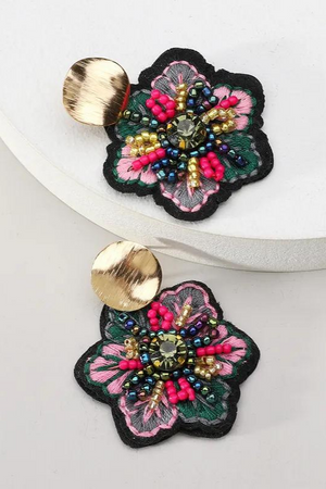 Embroidered Flower Dangle Earrings - Case Collection Clothing