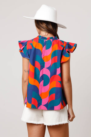 Veda Geometric Print Poplin Top - Case Collection Clothing