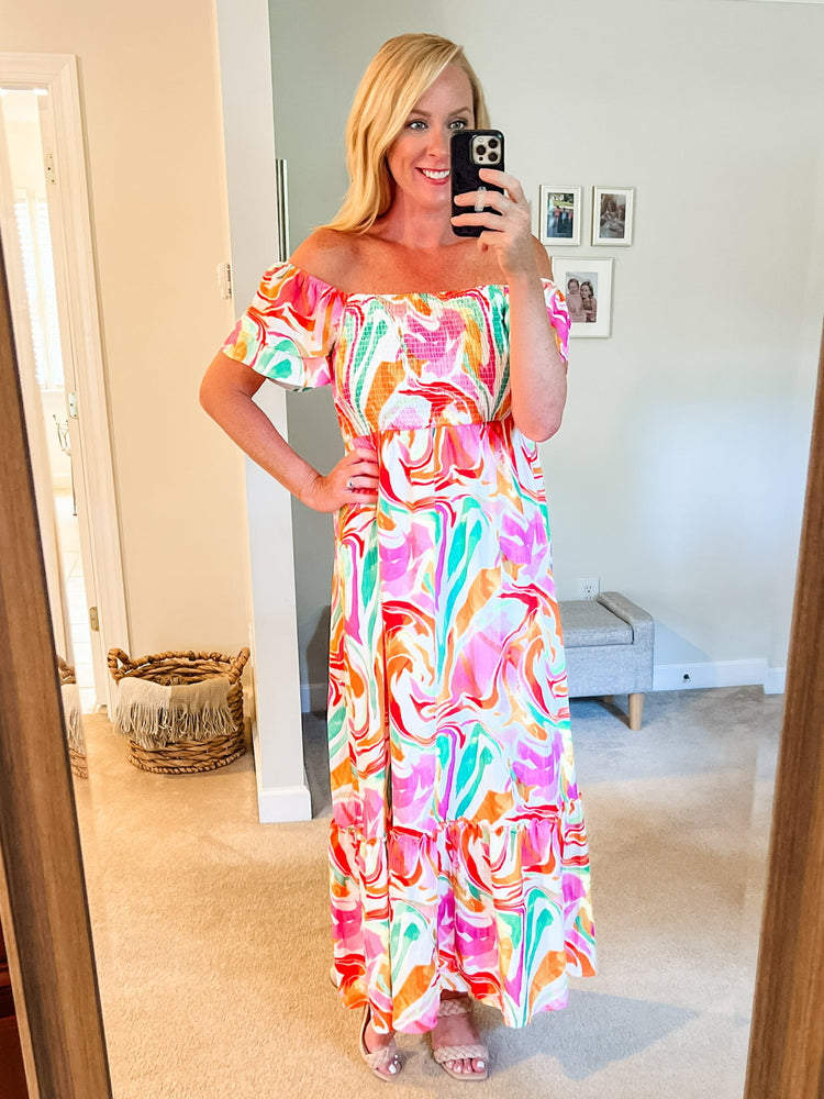 
            
                Load image into Gallery viewer, Willow Multicolored Marble Print Maxi
            
        