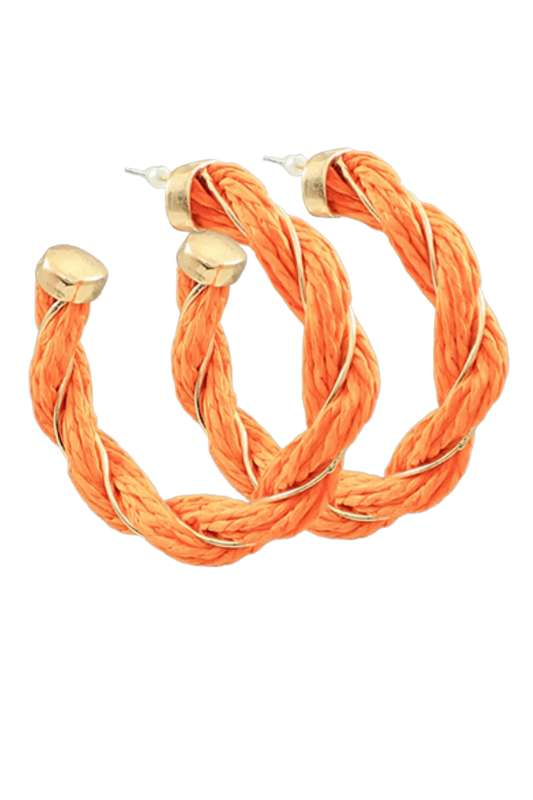 
            
                Load image into Gallery viewer, Orange Wired Raffia Hoops - Case Collection Clothing
            
        