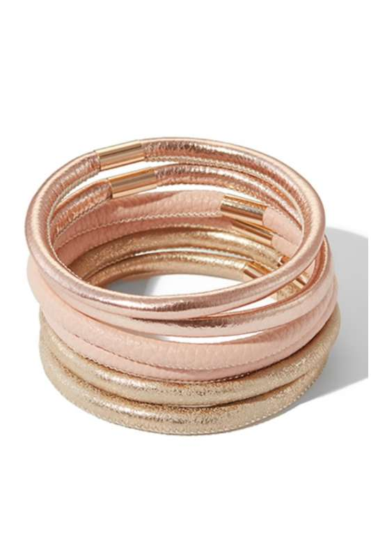 
            
                Load image into Gallery viewer, Rose Gold Leather Bracelet Set - Case Collection Clothing
            
        
