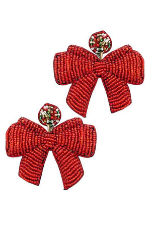 Red Christmas Ribbon Bead Earrings - Case Collection Clothing