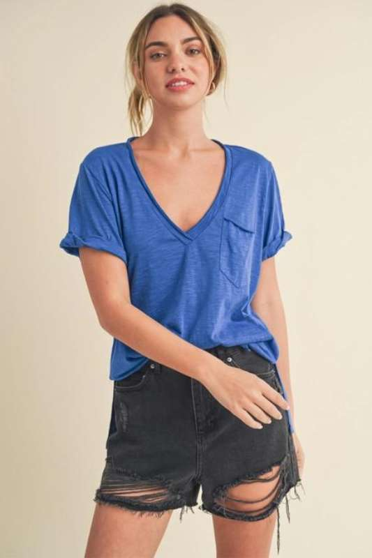 Zoey V-Neck Top | Cobalt - Case Collection Clothing