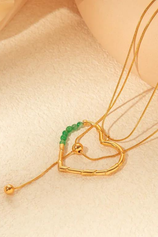 Green Beaded Heart Necklace