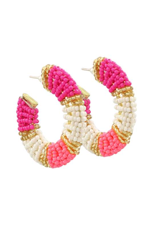
            
                Load image into Gallery viewer, Beaded Open Oval Hoop Earrings - Case Collection Clothing
            
        