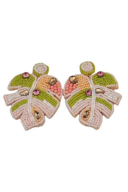 Tropical Leaf Seed Bead Earrings - Case Collection Clothing