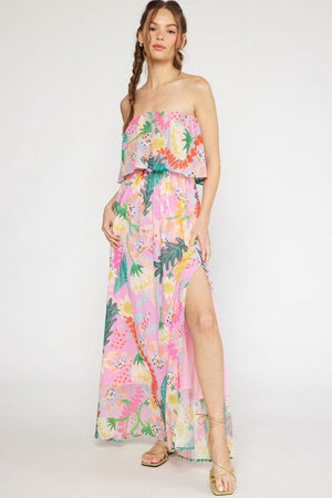 Cayman Pink Floral Strapless Maxi Dress - Case Collection Clothing