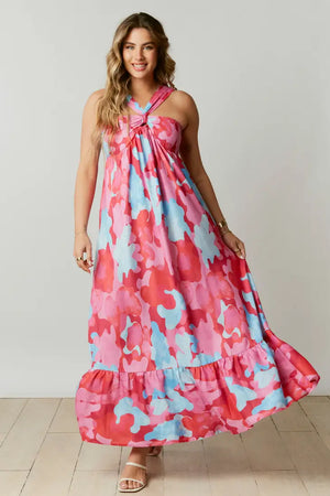 
            
                Load image into Gallery viewer, Watercolor Halter V-Neck Maxi Dress
            
        
