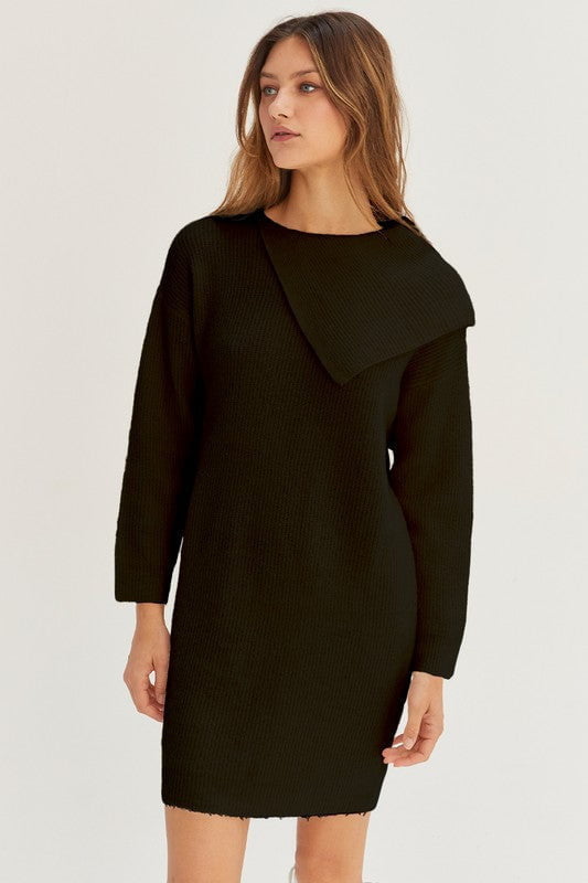 Arosa Asymmetric Neck Sweater Dress - Case Collection Clothing