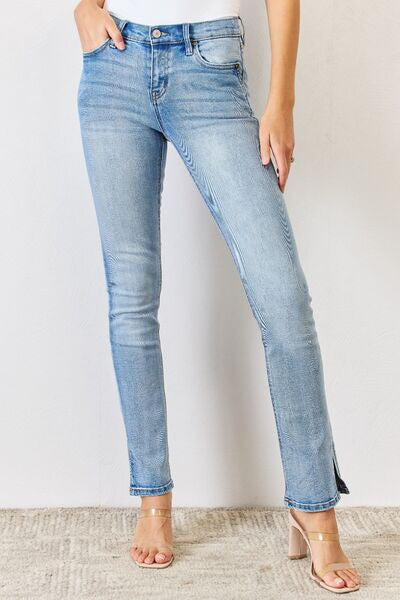 Kancan Full Size Mid Rise Y2K Slit Bootcut Jeans - Case Collection Clothing